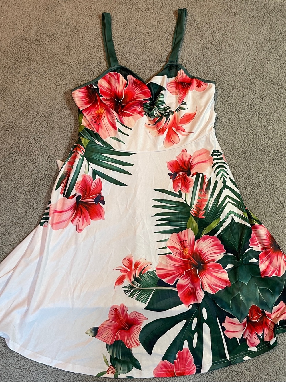 Floral Spaghetti-Strap A-Line Dress - Pink & Green